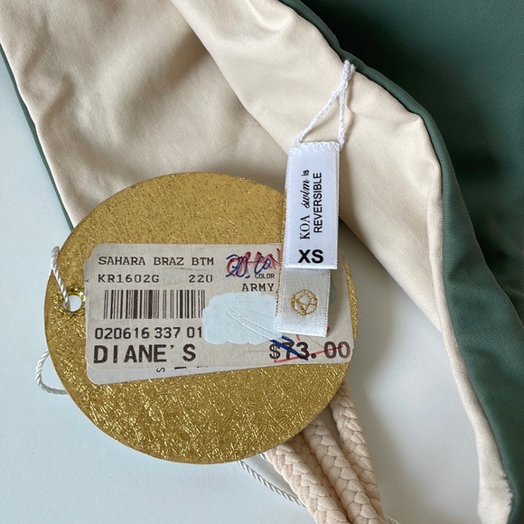 NWT (XS) KOA braid side EXTRA LOW rise sexy tiny bitsy swim bottoms army green - Picture 5 of 10